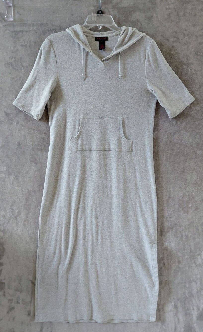 Ralph Lauren Hoodie Maxi Dress Kangaroo Pocket Women's Large Grey Vintage Y2K